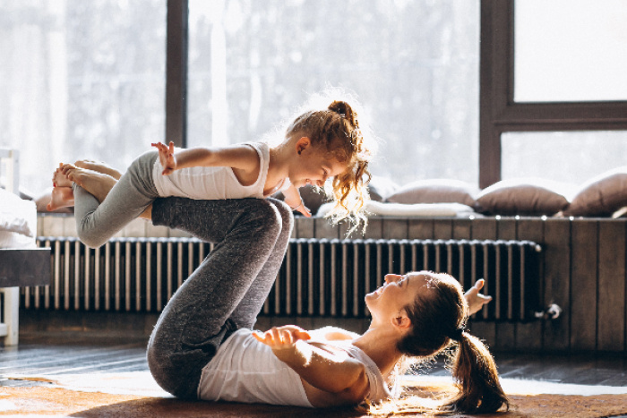 Mother and daughter practicing good health