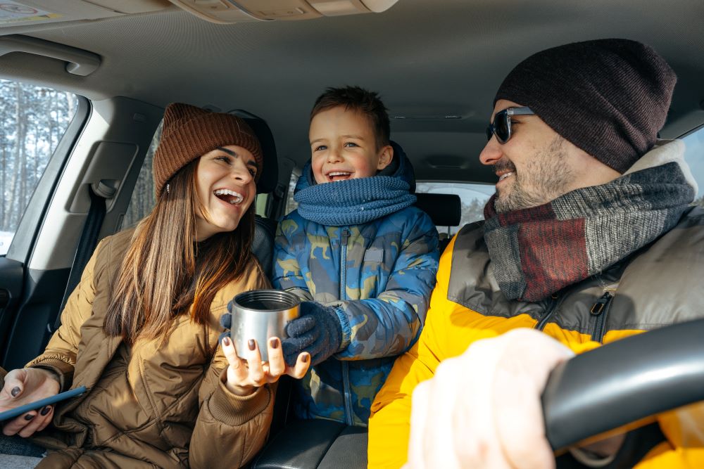 Family in the car traveling