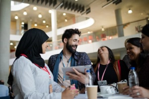 Group of coworkers laughing